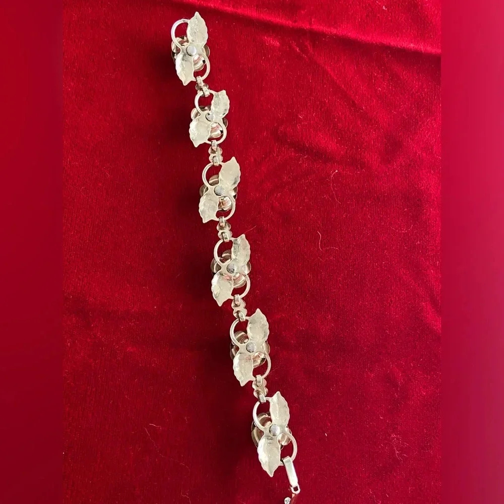 Vintage Antique Brass Silver Finish Flower Rose Link Bracelet Costume - Picture 4 of 7